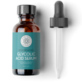 Bottle of glycolic acid serum with dropper on a white background