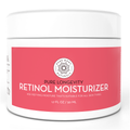 A jar of Retinol Moisturizer Cream, 1.7 Ounce, featuring a white lid and sides with a pink front label. The text on the label mentions its age-defying properties and suitability for all skin types. The jar contains 1.7 fluid ounces (50 ml).