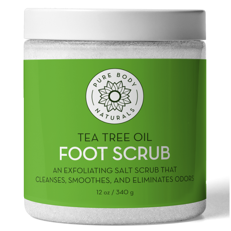 Jar of Pure Body Naturals Tea Tree Oil Foot Scrub on a white background