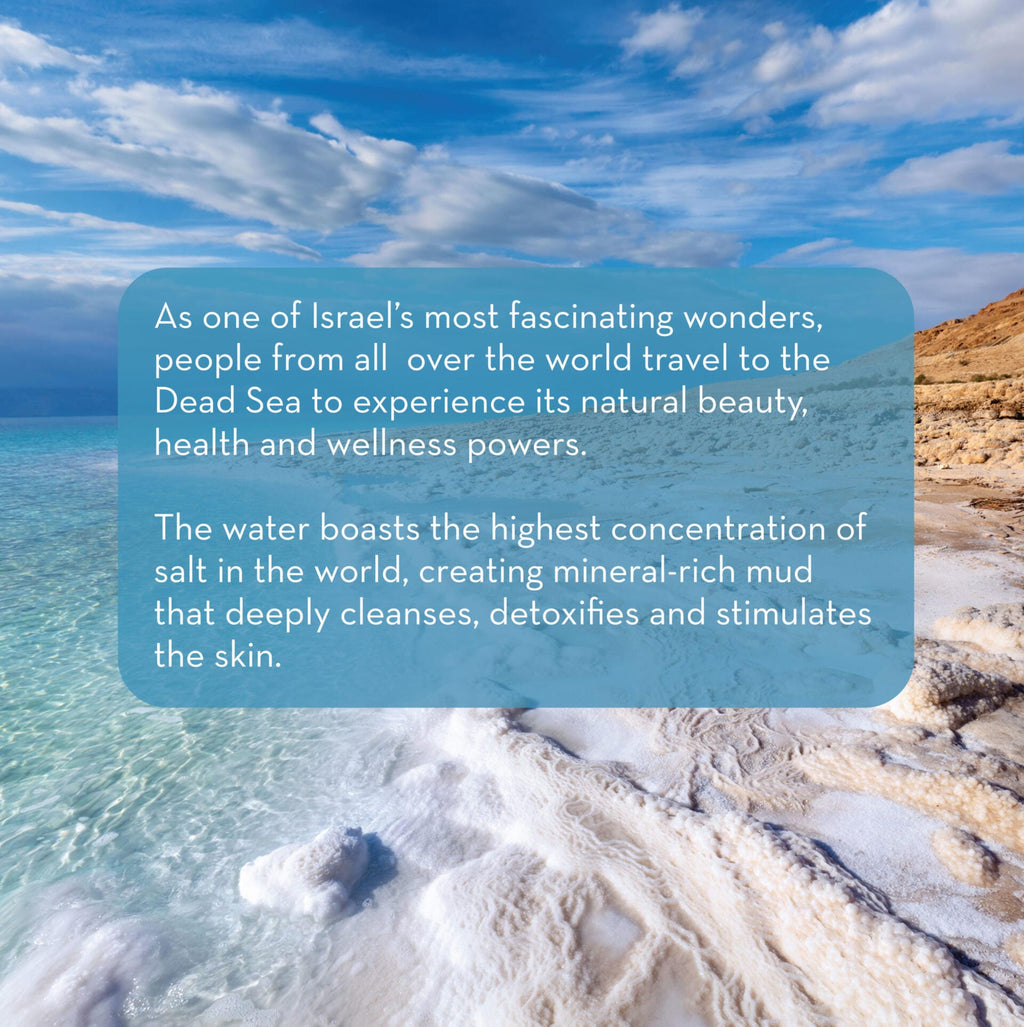 Dead Sea with text overlay about its natural beauty and health benefits