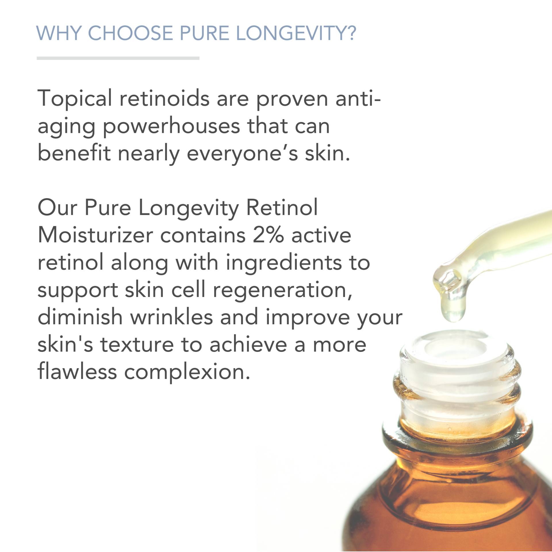 Image of a skincare advertisement for Retinol Moisturizer Cream, 1.7 Ounce. The text describes the benefits of topical retinoids for anti-aging and highlights the product's features, including 2% active retinol to support skin cell regeneration and improve skin texture. There is also a bottle of the moisturizer with a dropper dispensing the product.