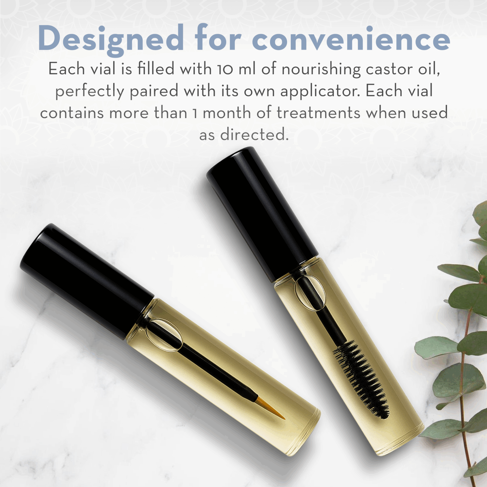 Two vials of nourishing castor oil with applicators on a light background.
