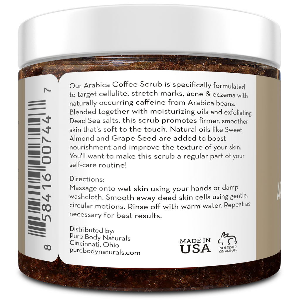 Jar of Arabica Coffee Scrub with label on a white background