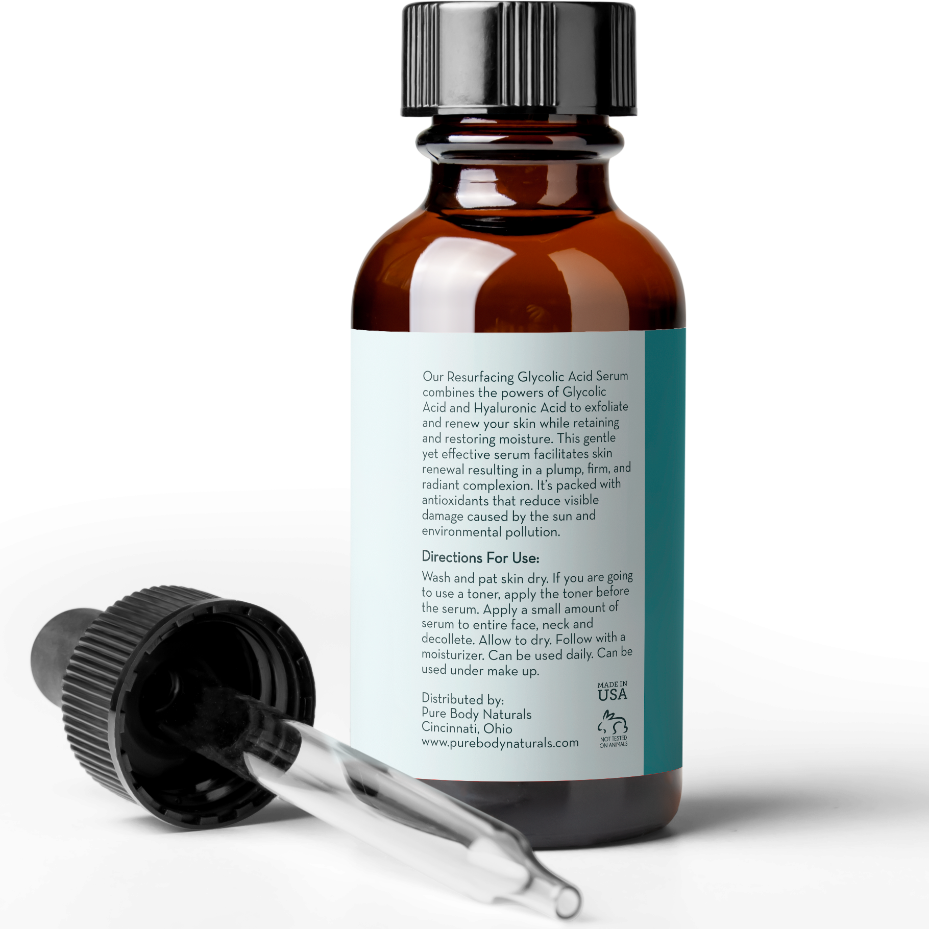 Brown glass bottle with dropper labeled 'Pure Body Naturals' on a white background