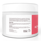 A white jar with a red label containing Retinol Moisturizer Cream, 1.7 Ounce. The label details include directions for use, a list of benefits, and warnings about sun exposure. The product is made in the USA and distributed by Pure Biology Naturals, LLC.