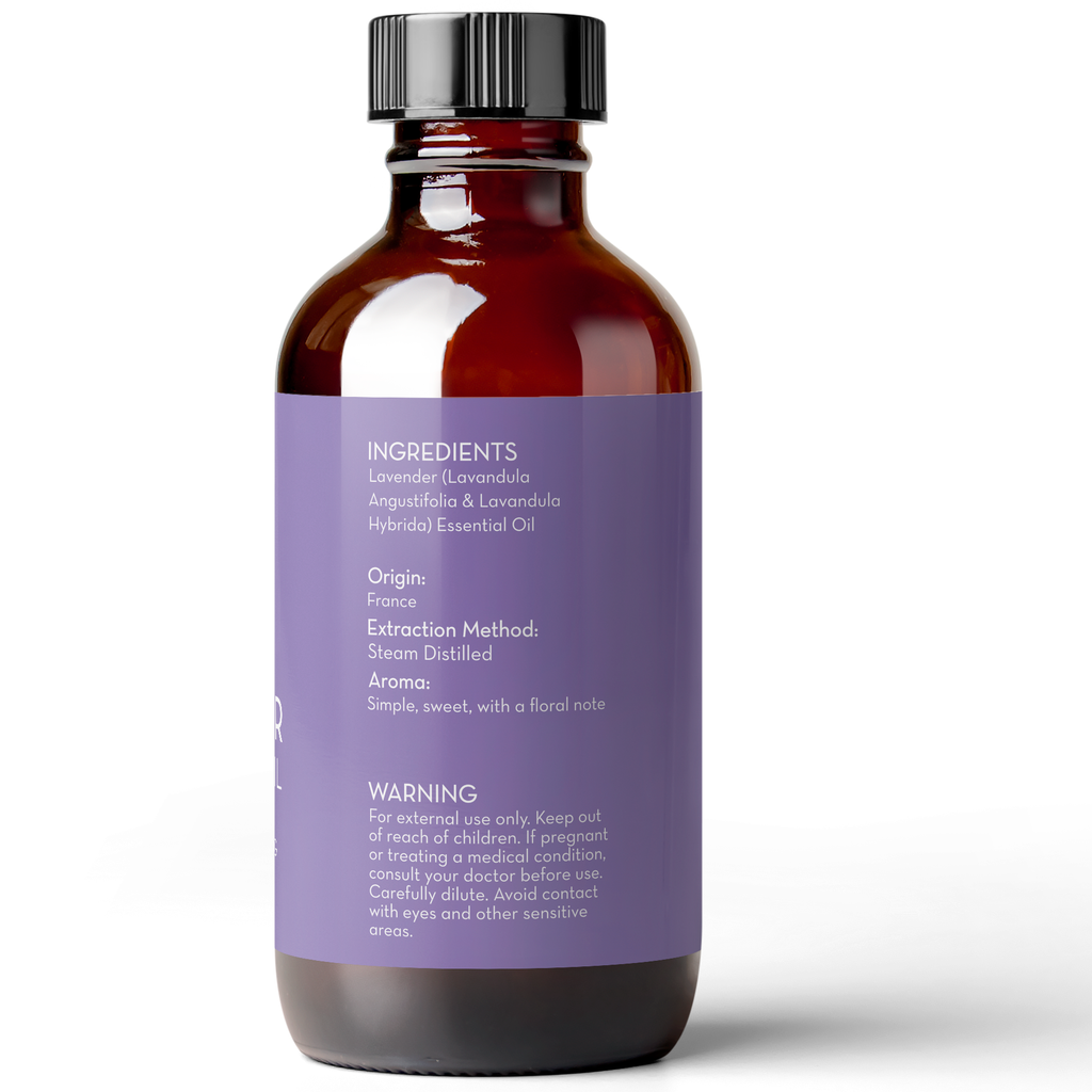 Bottle with a purple label on a white background