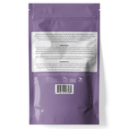 A purple resealable bag with white text detailing directions and ingredients for use. The text includes instructions for adding the Recovery Ritual Sitz Bath Salt, 32 oz to a baby's bath, followed by a list of ingredients. A barcode appears at the bottom center. The package is labeled as being made in the USA.