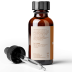 Amber glass serum bottle with dropper, showing Brilliance C Serum label and usage instructions.