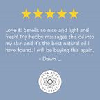 Five-star rating with a review and Pure Body Naturals logo on a blue background