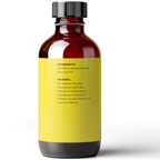 A brown glass bottle with a black cap featuring a yellow label. The label reads: "Evening Primrose Oil, 4 fl oz. INGREDIENTS: Oenothera Biennis (Evening Primrose) Oil. WARNING: For external use only. Discontinue use if rash, redness or itching occurs. Consult your physician if irritation persists. Keep out of reach of children.”