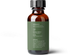 A brown glass bottle with a black cap, containing Rosemary Essential Oil. The green label lists ingredients, origin (Spain), extraction method (steam distillation), aroma (fresh, woody, herbal), and a warning for external use only.