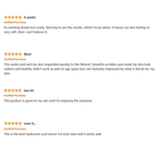 Product reviews with star ratings and text on a white background