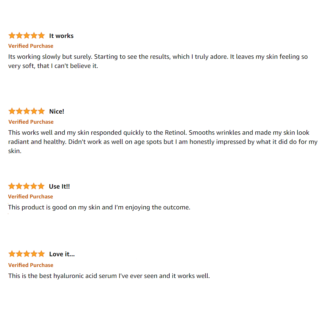 Product reviews with star ratings and text on a white background