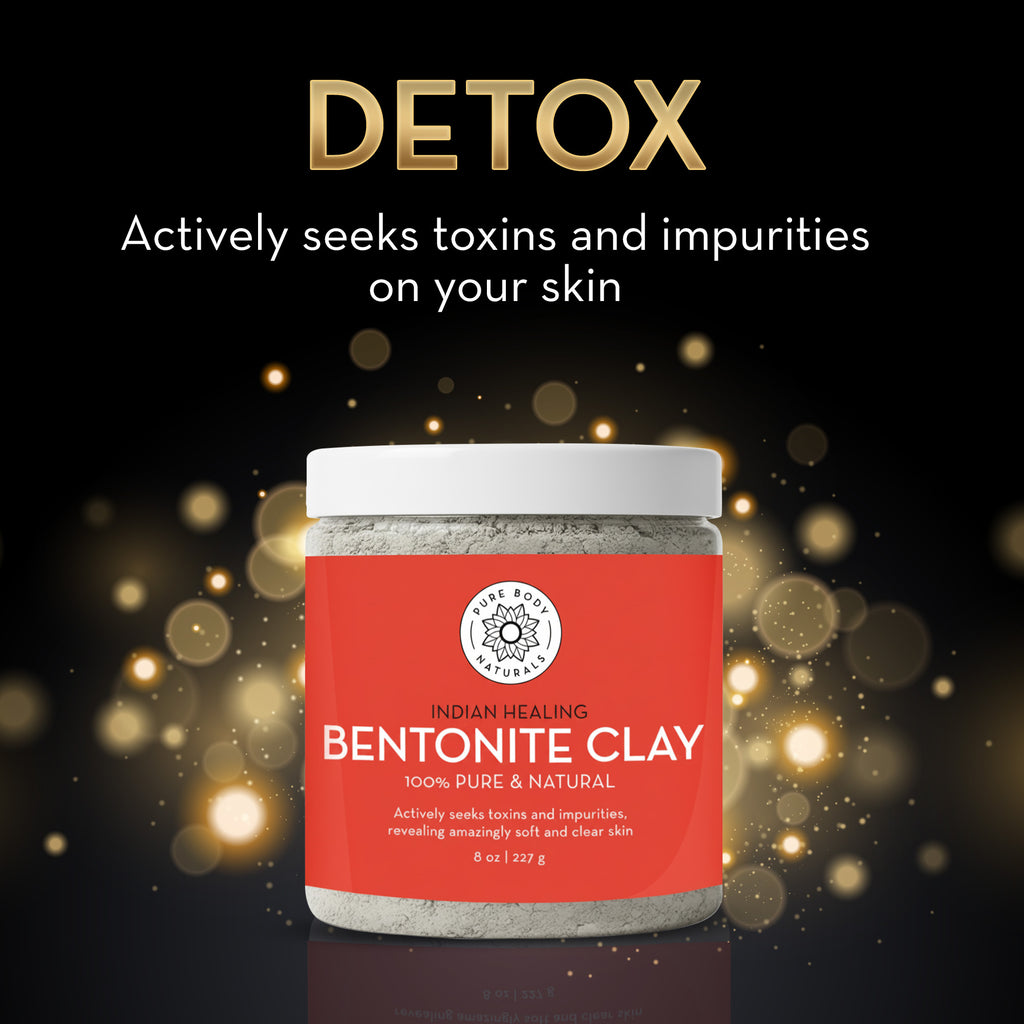 Jar of Indian Healing Bentonite Clay with red label on a dark background
