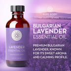 Bottle of Bulgarian Lavender Essential Oil with a lavender field background
