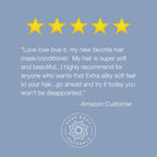 Image featuring five gold stars at the top, a testimonial in the middle, and a logo at the bottom. The testimonial reads: "Love love love it, my new favorite Coconut Oil Intensive Repair Hair Mask. My hair is super soft and beautiful...I highly recommend for anyone who wants that Extra silky soft feel to your hair... go ahead and try it today you won't be disappointed." - Amazon Customer. Below the text is the logo for Pure Body Naturals.
