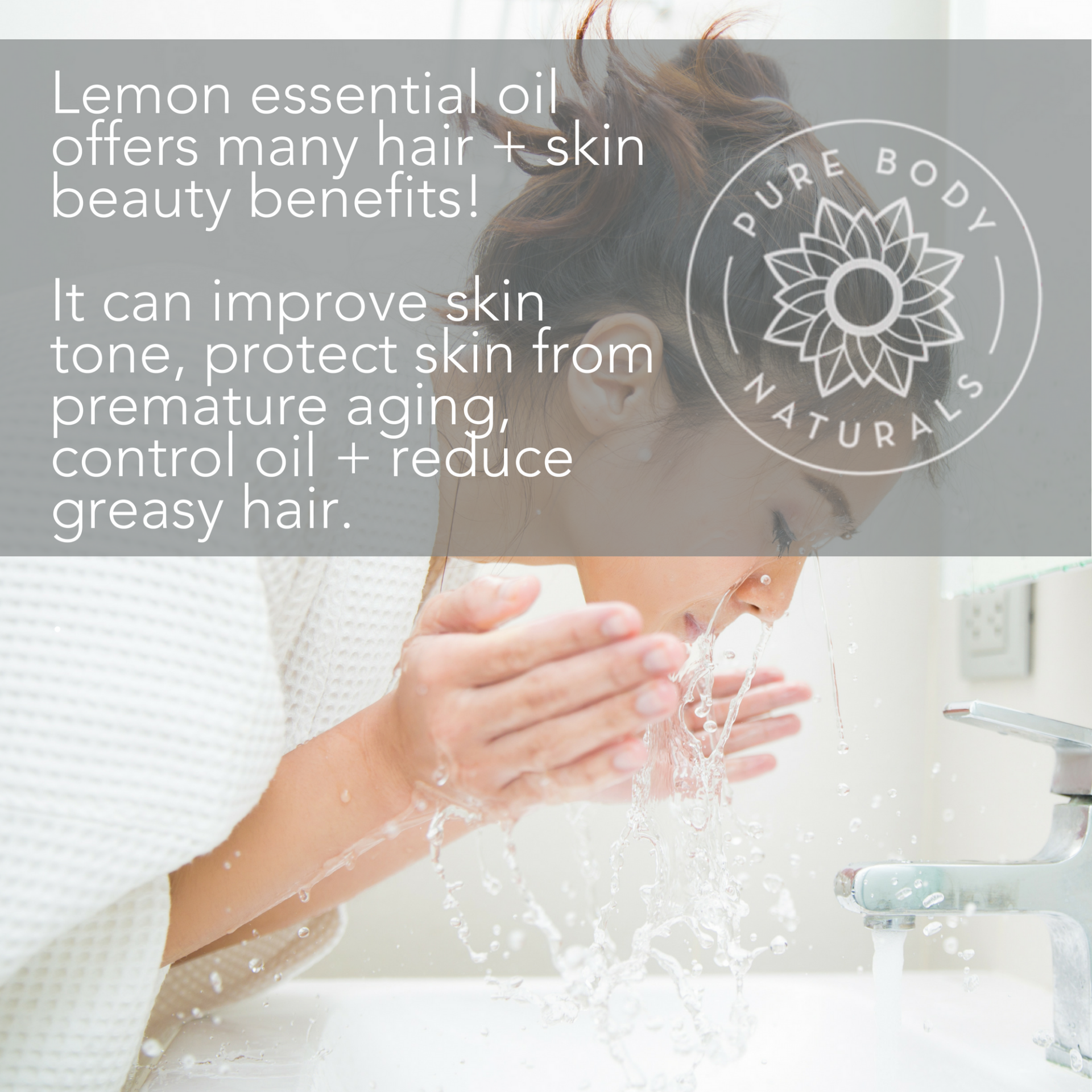A woman washing her face with Lemon Essential Oil.