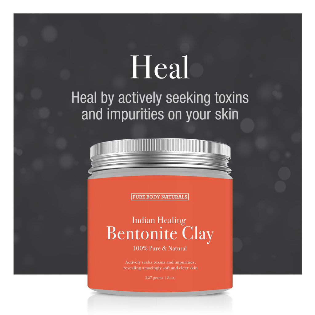 Orange jar of Indian Healing Bentonite Clay with silver lid on a dark background